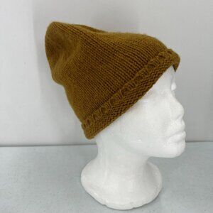 Zara Beanie M Medium 100% Wool Hat Brown Mustard Yellow Cozy Warm